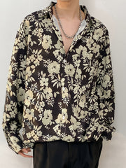 Threebooy [Elegant Style] Floral Print Long Sleeve Shirt - Casual Button-Up, Lightweight Polyester, Ideal for All Seasons, Perfect for City Walks, Street Outings, Parties, and Beach Activities, Floral Print Blouse
