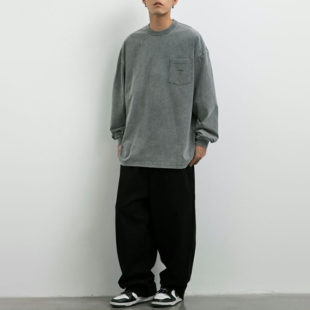 Threebooy Mens Twill Basic Casual Straight Pants Genderless Japanese Fashion Trend Simple Solid Color Comfortable Loose Trousers Unisex