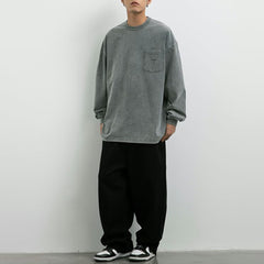 Threebooy Mens Twill Basic Casual Straight Pants Genderless Japanese Fashion Trend Simple Solid Color Comfortable Loose Trousers Unisex