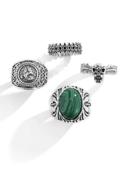 Threebooy Men's 4pcs Vintage Silver Ring
