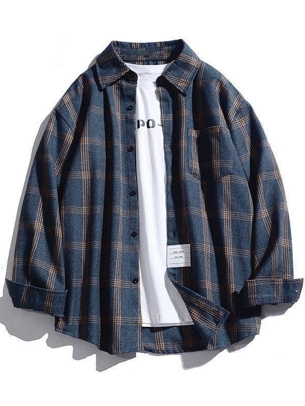 Threebooy Men's Checkered Long Sleeve Button Shirt