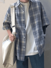 Threebooy Men's Checkered Print Button Down Shirt