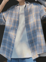 Threebooy Men's Checkered Print Button Down Shirt