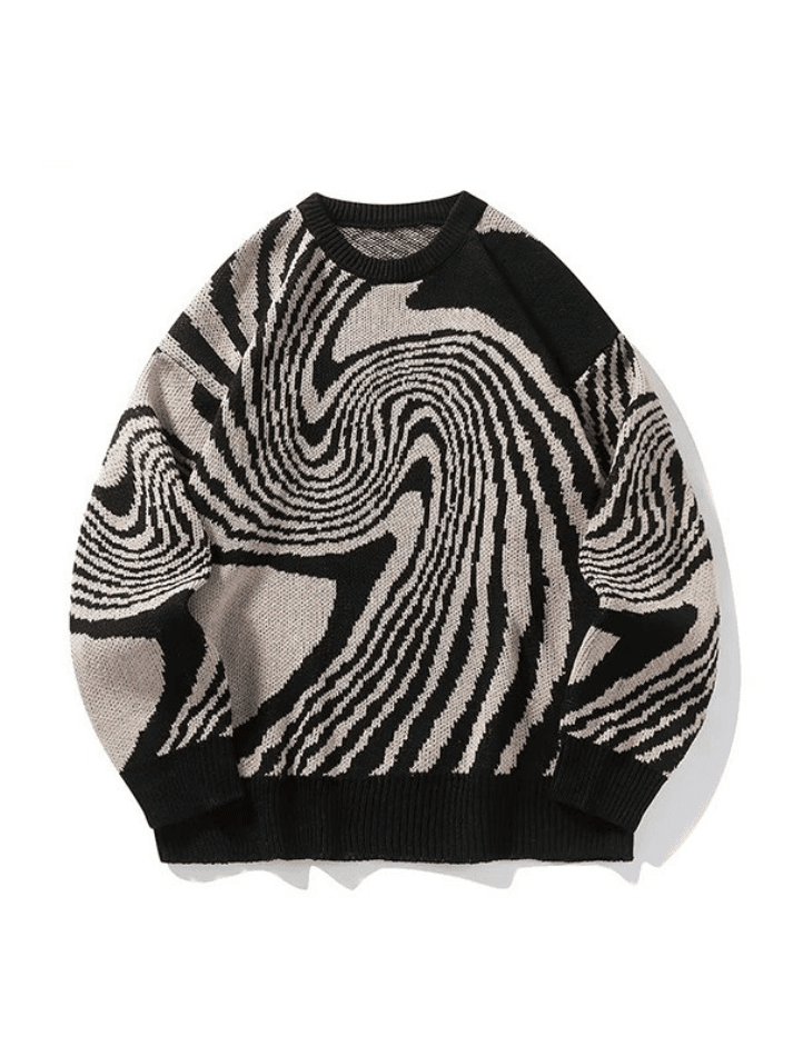 Threebooy Men's Crew Neck Geometric Jacquard Knit Sweater