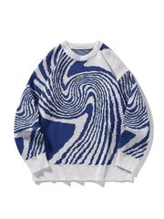 Threebooy Men's Crew Neck Geometric Jacquard Knit Sweater