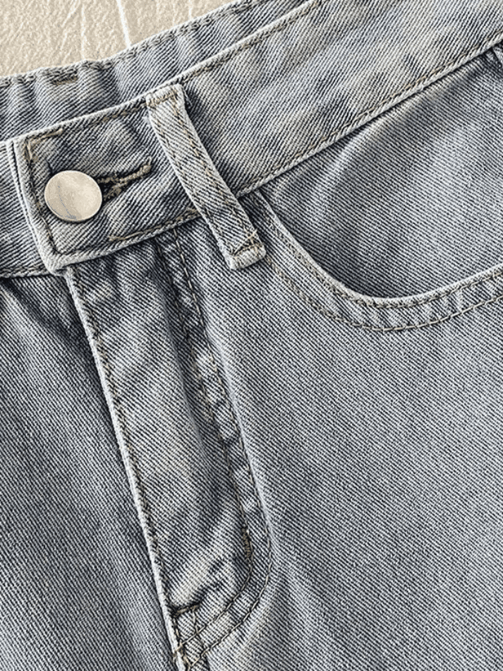 Threebooy Men's Heart Patch Light Wash Loose Jeans