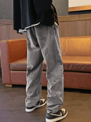 Threebooy Men's Lightning Embroidered Straight Jeans