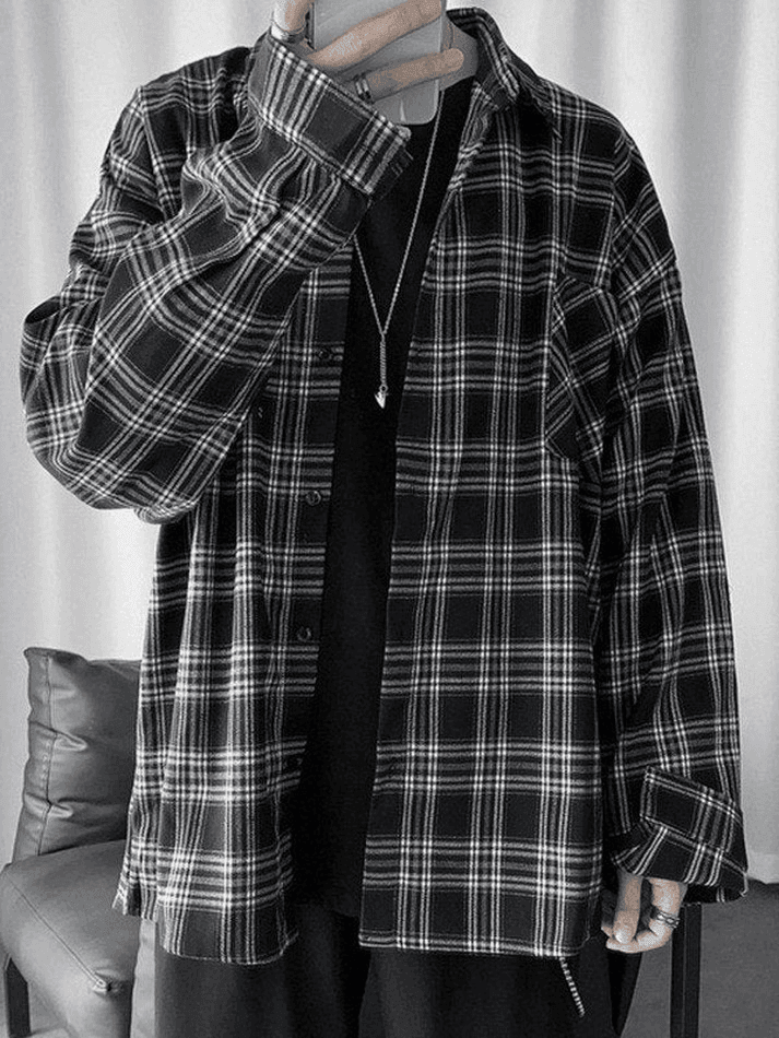 Threebooy Men's Long Sleeve Checkered Button Shirt
