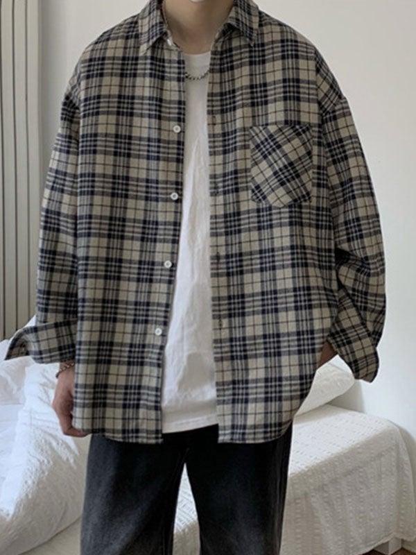 Threebooy Men's Long Sleeve Checkered Shirt