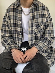 Threebooy Men's Long Sleeve Checkered Shirt