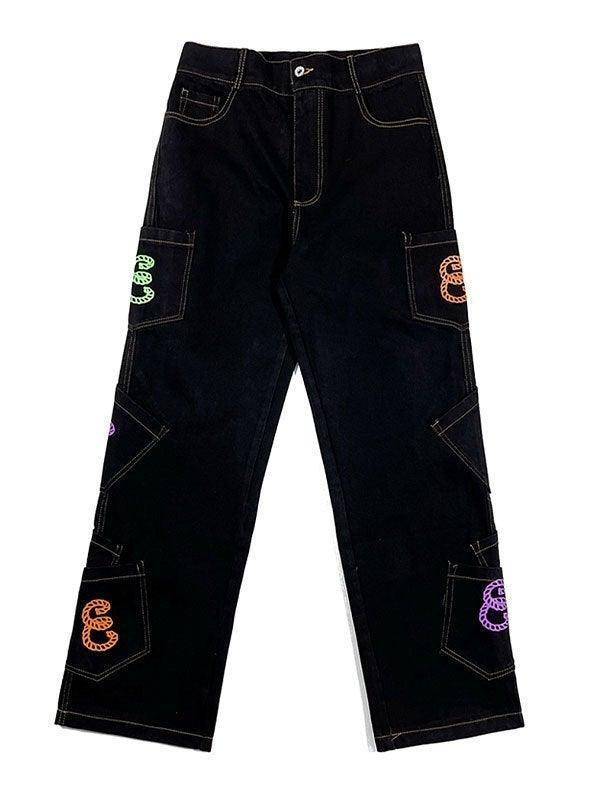 Threebooy Men's Multi Pocket Printed Cargo Jeans