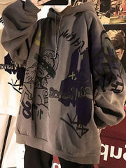 Threebooy Men's Oversize Graffiti Print Hoodie