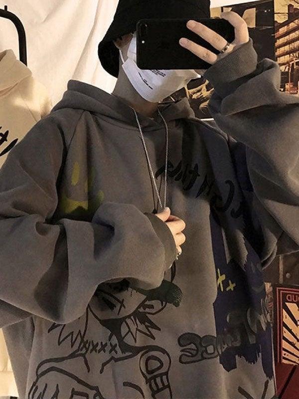 Threebooy Men's Oversize Graffiti Print Hoodie