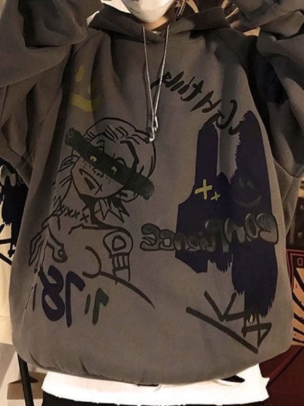 Threebooy Men's Oversize Graffiti Print Hoodie