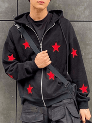 Threebooy Men's Patch Star Zip Up Hoodie