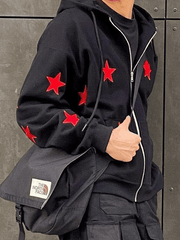 Threebooy Men's Patch Star Zip Up Hoodie