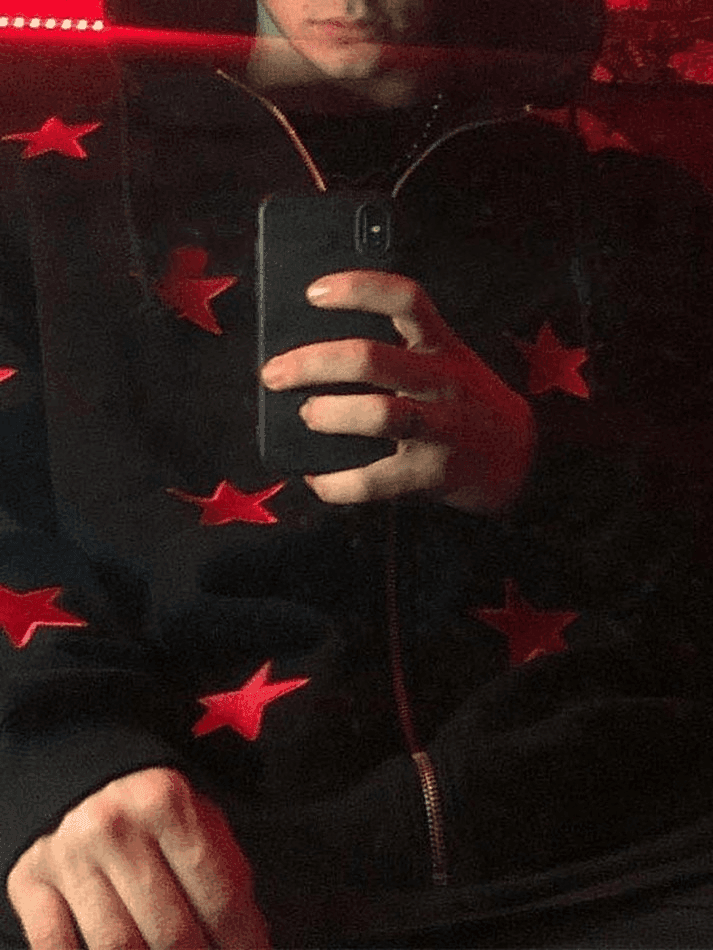 Threebooy Men's Patch Star Zip Up Hoodie