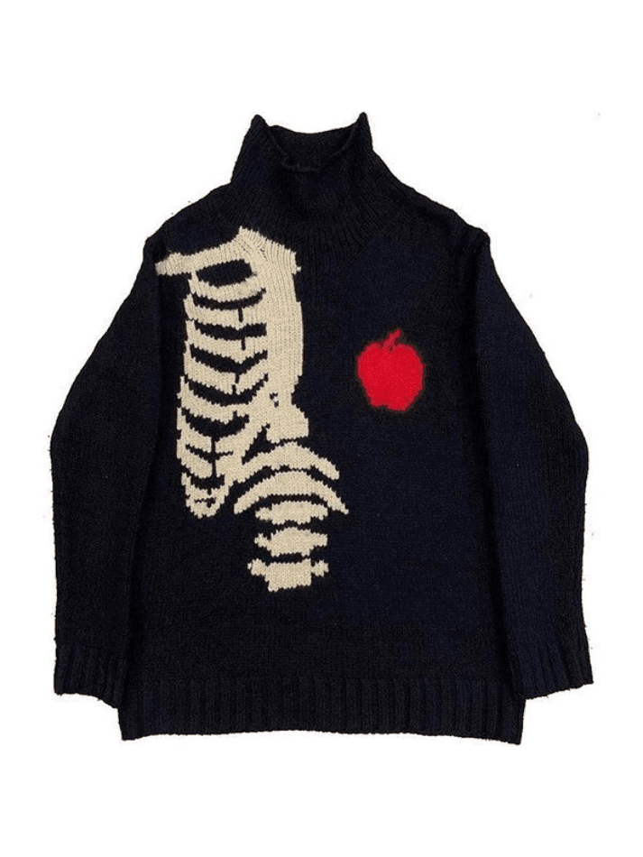 Threebooy Men's Skeleton Jacquard Turtleneck Sweater