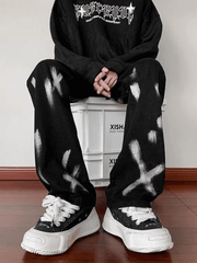 Threebooy Men's Splash Black Straight-Leg Jeans