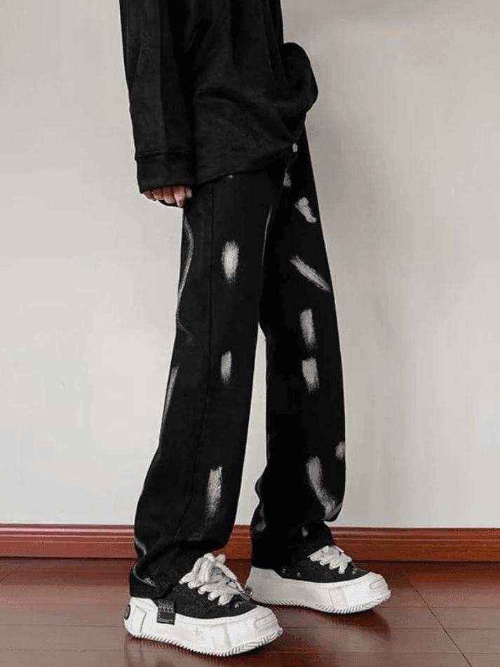 Threebooy Men's Splash Black Straight-Leg Jeans