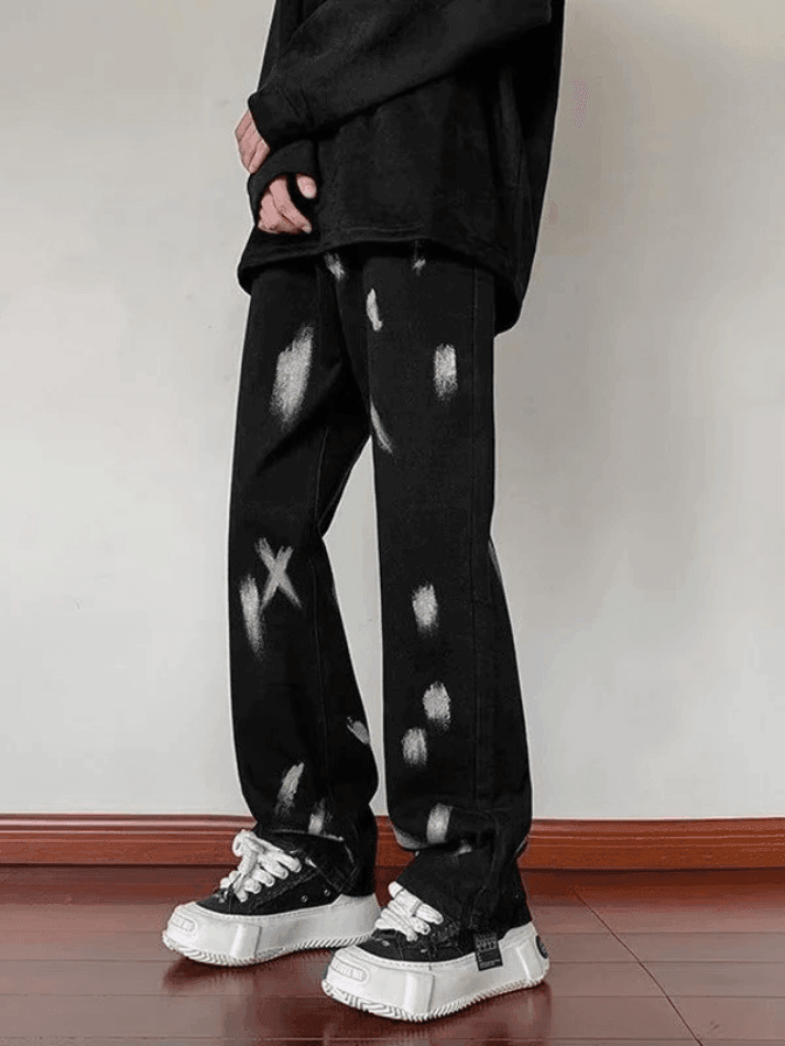 Threebooy Men's Splash Black Straight-Leg Jeans