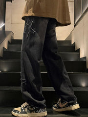 Threebooy Men's Star Loose Straight Leg Jeans