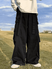 Threebooy Men's Strap Detail Pocket Loose Cargo Pants