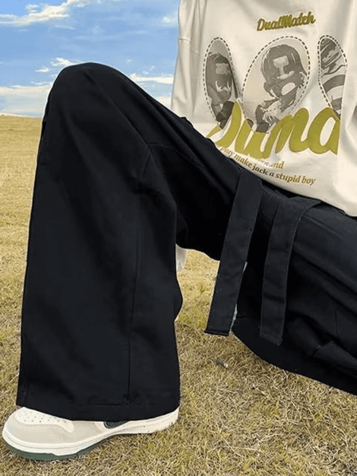 Threebooy Men's Strap Detail Pocket Loose Cargo Pants