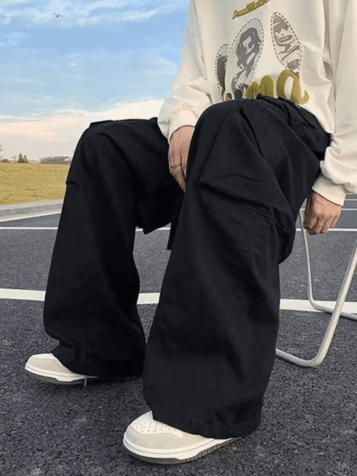 Threebooy Men's Strap Detail Pocket Loose Cargo Pants