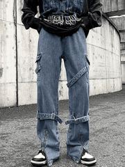Threebooy Men's Strap Detail Vintage Cargo Jeans