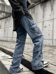 Threebooy Men's Strap Detail Vintage Cargo Jeans