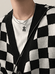 Threebooy Men's V Neck Checkered Cardigan Sweater