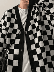 Threebooy Men's V Neck Checkered Cardigan Sweater