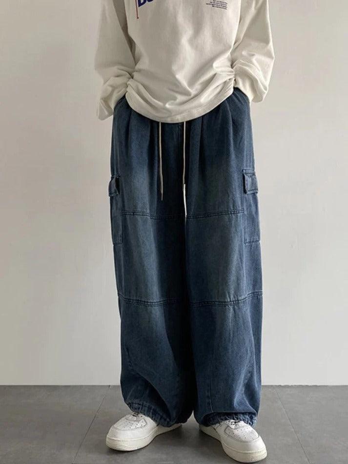 Threebooy Men's Vintage Loose Cargo Jeans