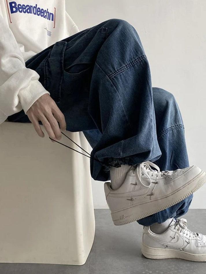 Threebooy Men's Vintage Loose Cargo Jeans