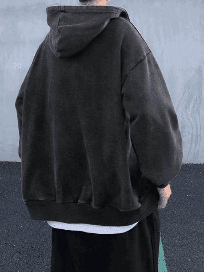 Threebooy Men's Vintage Wash Black Zip-Up Hoodie