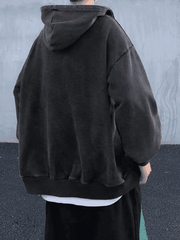 Threebooy Men's Vintage Wash Black Zip-Up Hoodie