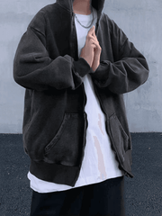 Threebooy Men's Vintage Wash Black Zip-Up Hoodie