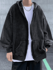 Threebooy Men's Vintage Wash Black Zip-Up Hoodie