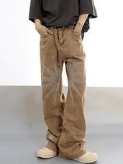 Threebooy Men's Vintage Wash Embroidered Ankle Flare Jeans