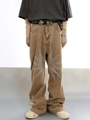 Threebooy Men's Vintage Wash Embroidered Ankle Flare Jeans