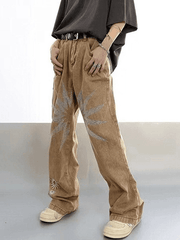 Threebooy Men's Vintage Wash Embroidered Ankle Flare Jeans