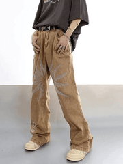 Threebooy Men's Vintage Wash Embroidered Ankle Flare Jeans