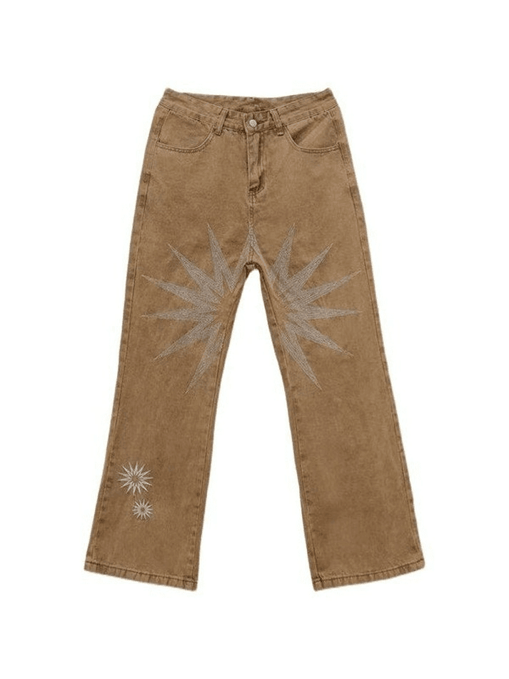 Threebooy Men's Vintage Wash Embroidered Ankle Flare Jeans