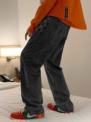 Threebooy Men's Washed Checkered Patchwork Jeans