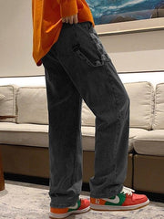 Threebooy Men's Washed Checkered Patchwork Jeans