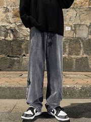 Threebooy Men's Washed Vintage Star Straight Leg Jeans