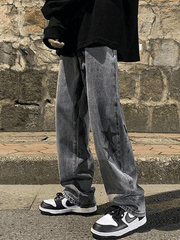 Threebooy Men's Washed Vintage Star Straight Leg Jeans